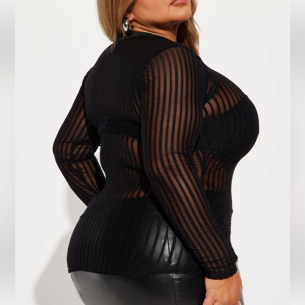 Fashion Nova Black Vertical Striped Mesh Long Sleeve Top - NWT Size 3X - Picture 3 of 6